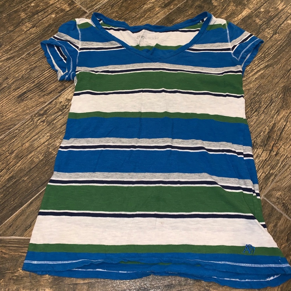 Aeropostale Blue and Green Basic Tee Size Large